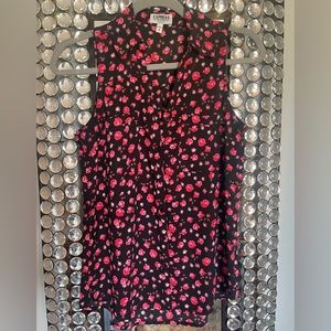 Women’s Express Top Black Pink Floral XS Extra Small Sleeveless Portofino Shirt